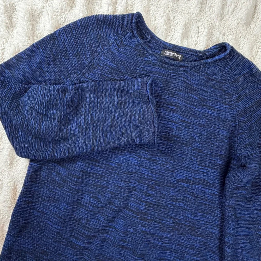 American Apparel Mens Small Blue Black Marled Cotton Knit Raglan Sweater USA